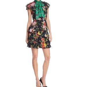 Alice + Olivia Floral Mini Dress - Black and Green
